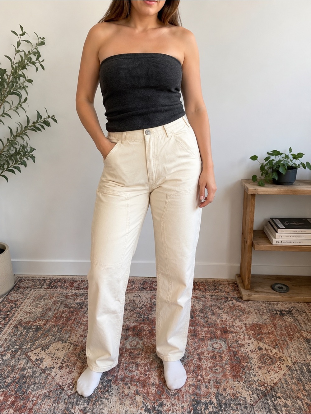 J GALT Women's Cream Slim Utility Pants